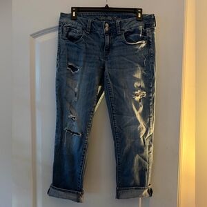 American Eagle Outfitters Ripped Blue Cropped Jeans